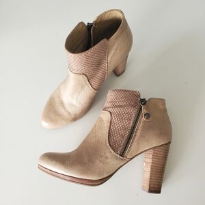 Geox 38 Respira Leather Heels Block heel Boots Cream Tan Zipper Heeled Booties